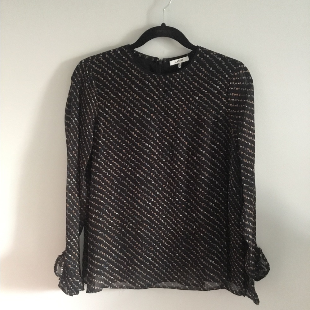 GANNI Black Floral Blouse, Size 36